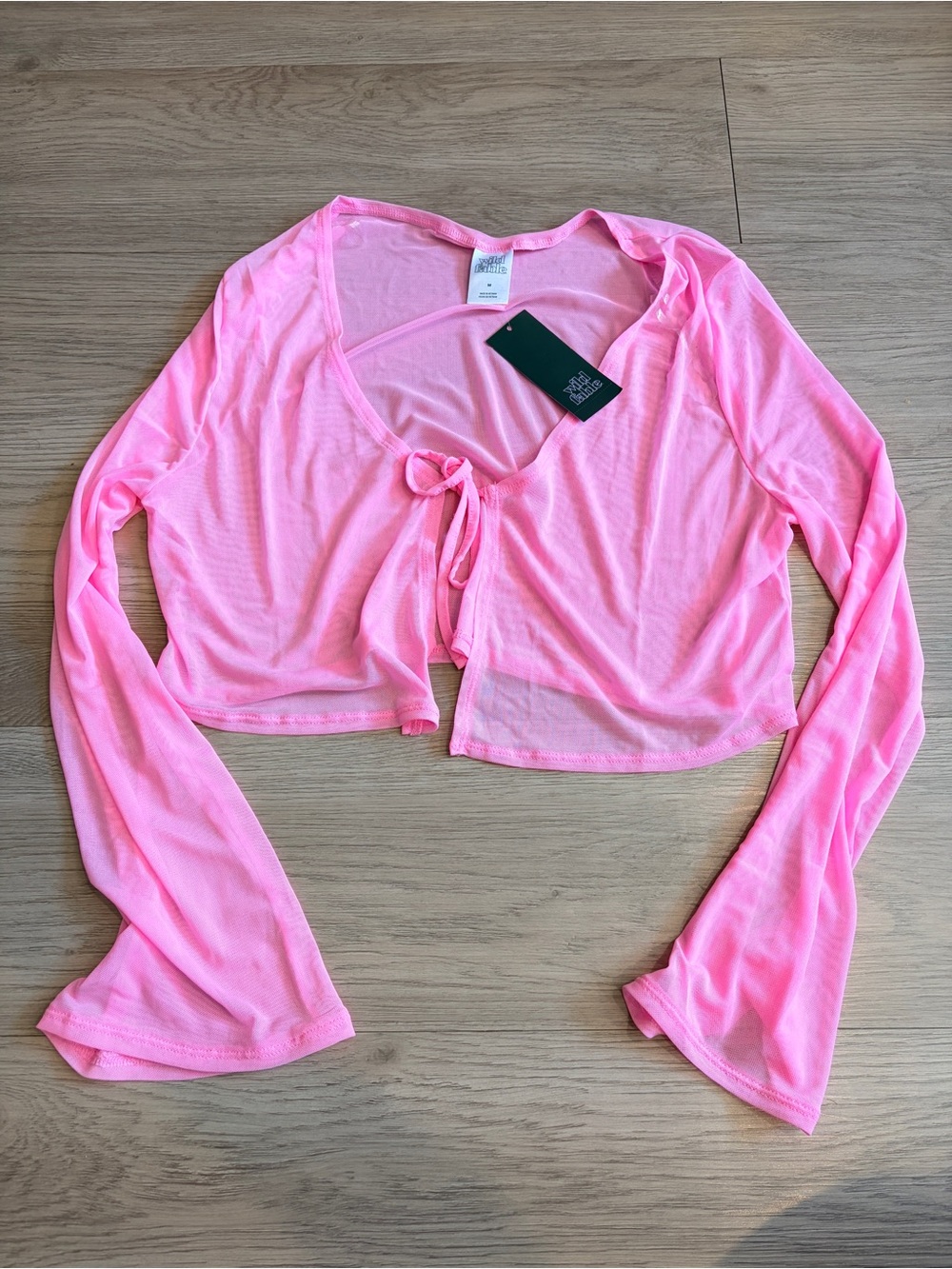 Wild Fable Pink Sheer Mesh Tie Front Crop Top Size M 8-10 NWT